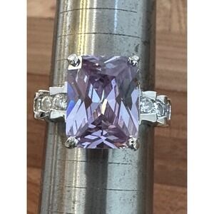 Vintage White 18KGE Plated Ring Size 7.25 Purple Blue Lab Amethyst Tanzanite CZ